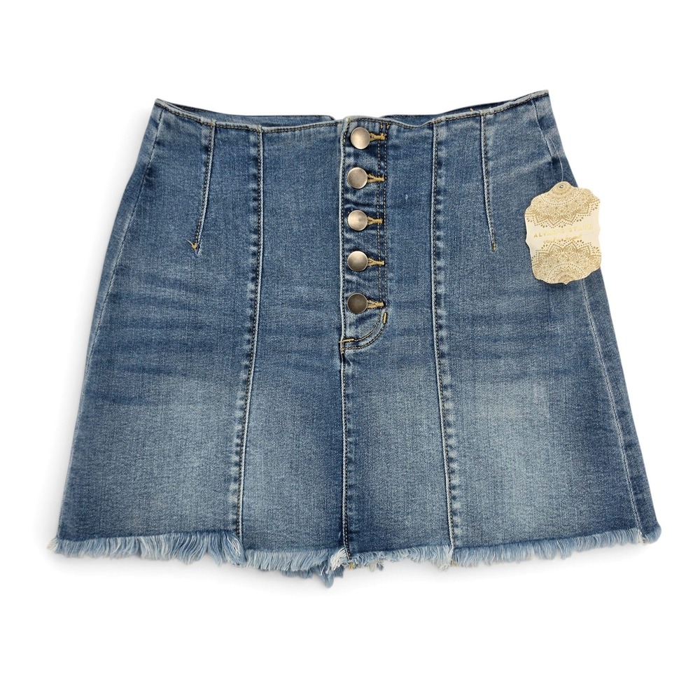 Altar'd State Denim Mini Skirt NWT Small High Rise Frayed Hem Boho Festival